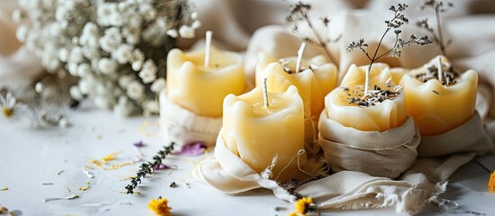 Small gifts making handmade beeswax candles in organic cotton bags natural wedding favors bridal show ideas baptism baby shower gifts yellos white natural colors zero waste rustic style