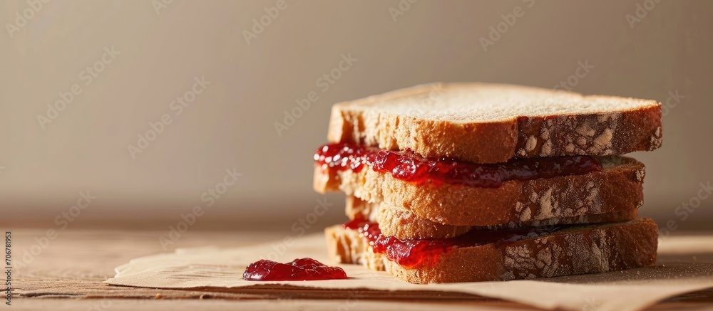 Poster Peanut Butter and Jelly Sandwich on Wheat Bread. with copy space image. Place for adding text or design