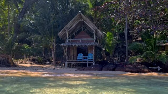 wooden hut bamboo bungalow on the beach of Koh Wai Island Trat Thailand is a tinny tropical Island near Koh Chang. 
