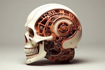 Close-up, 3d mockup of abstract skull with minimal background