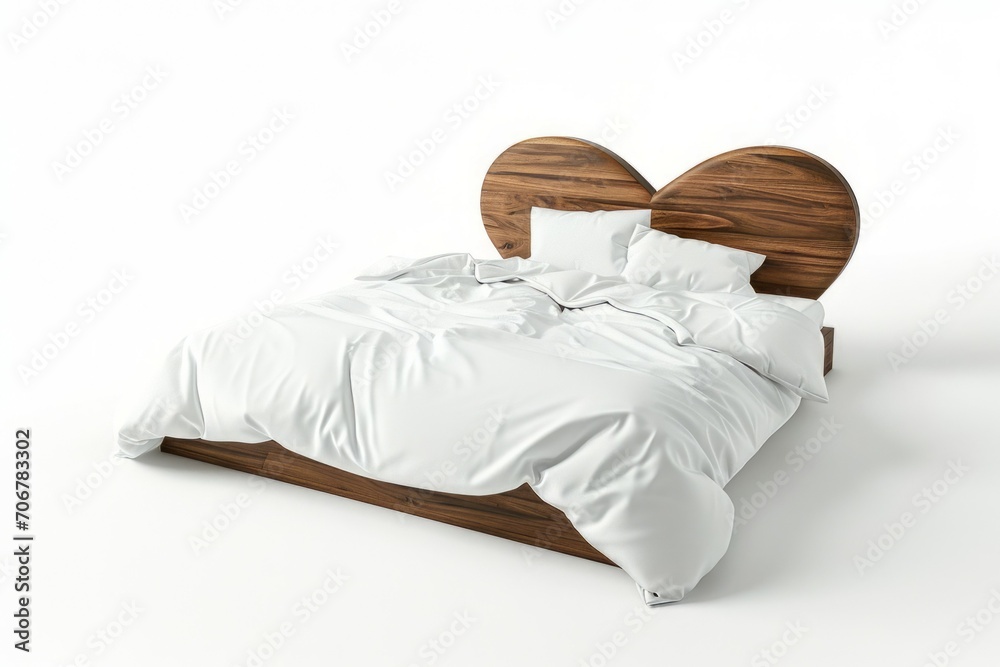 Poster Heart shaped bed. Background with selective focus and copy space