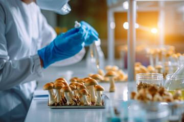 Laboratory for mushroom production and scientific experiments. Background with selective focus and copy space
