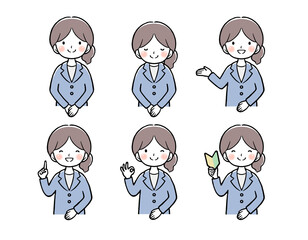 スーツで案内をする女性の上半身ポーズセット