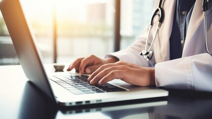 Detailed image of a laptop touchpad being used for navigation during a telemedicine appointment.