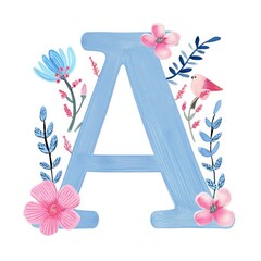 Watercolor cottagecore alphabet letter A