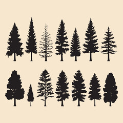 Pine set black silhouette vector