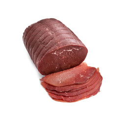 Tasty fresh dry bresaola isolated on white