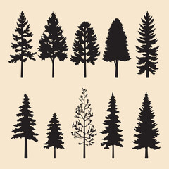 Pine set black silhouette Clip art vector