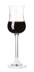 Shot glass with coffee liqueur isolated on white
