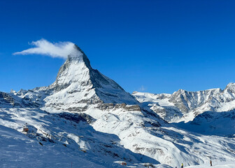 Iconic Matterhorn mountain as viewed from Zermatt ski resort.