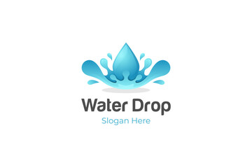 water droplets logo design with gradient blue symbol, rain drop graphic element. pure water droplets vector logo template