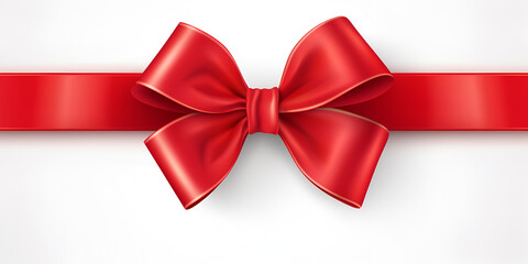 Red satin ribbon and bow isolated on white background Friday greeting card with a big red bow a template for your design a holiday card.AI Generative
