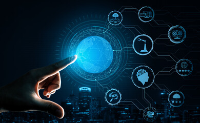 Futuristic industry 4.0 concept - Engineering with graphic interface showing automation design,...