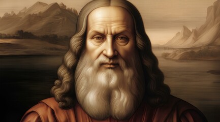 イタリアの芸術家、博学者、レオナルド・ダ・ヴィンチの肖像｜Portrait of Leonardo da Vinci, Italian artist and polymath. Generative AI