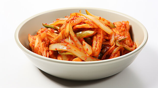 kimchi in white bowl. korean food close up white background