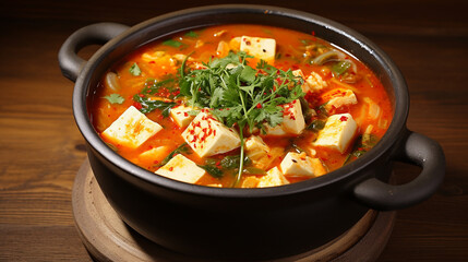 delicious kimchi soup with soft tofu or korean kimchi stew