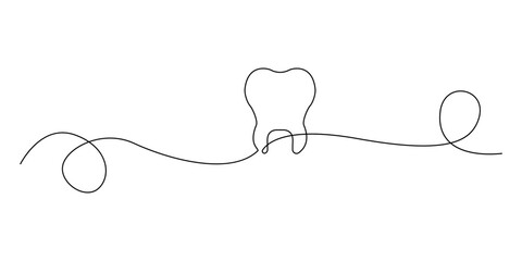 Tooth icon in continuous line. Line art of tooth icon. Vector illustration. EPS 10.
