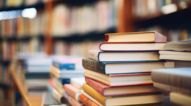 Closeup of a stack of books at a local library, a resource for families to gather and learn together. - Powered by Adobe