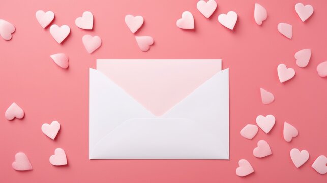 Valentine hearts with red paper envelope