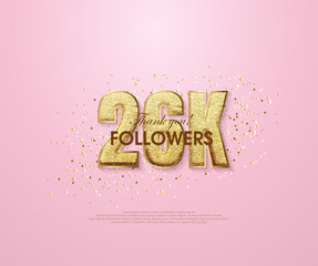 Pink 26k thank you followers, thank you banner for social media posts.