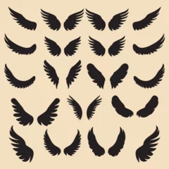 Fotobehang Angel or bird wing flat black silhouette set © Mahmuda