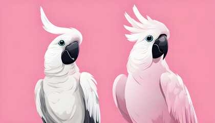 couple of pink parrots pink background character cartoon illustration