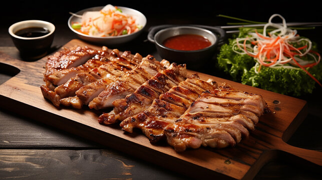 korean style pork barbecue samgyeopsal with side dish