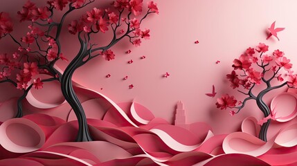 women's days concept with floral ornaments and pink background for 8 march women's day