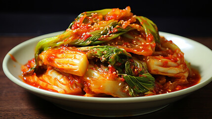 napa cabbage kimchi korean traditional food on wooden table - obrazy, fototapety, plakaty