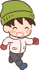 元気に走る冬の子どものイラスト