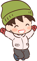 ジャンプする冬の子供のイラスト