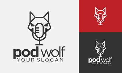 Vector modern podcast mic wolf head vector logo design