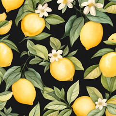 seamless pattern with lemons  ,Ai generative