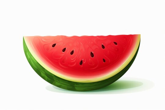 A watermelon slice is displayed on a white background in a detailed illustration.
