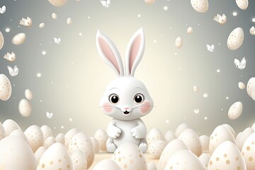 Background with eggs and white bunny