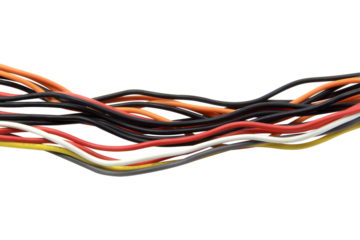 multicolored wire cable of usb and adapter isolated on white background.Selection focus.