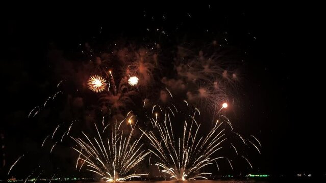 Fantastic fireworks festival at the end of the year near the seafront.