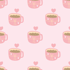 Adorable Kids' Cartoon Patterns: Coffee Cup in Flat Style - Seamless and Cute, Perfect for Playful Prints, Textiles, and Events