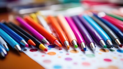 Closeup of a set of colored pens and markers next to a tablet, used by a teen for organizing and colorcoding their notes.