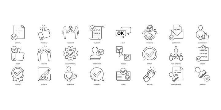 Approval icons set. Set of editable stroke icons.Vector set of Approval
