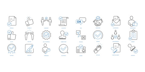 Approval icons set. Set of editable stroke icons.Vector set of Approval