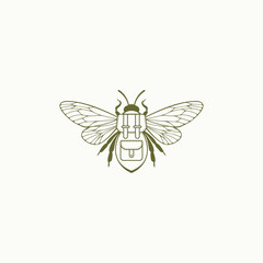 creative cicada logo design. Vector illustration of cicada with a backpack-shaped body. modern logo design vector icon template