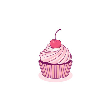 Cupcake Logo Vector Pink Bakery Illustration, Pastry Design Inspiration Sweet Food Sticker Idea