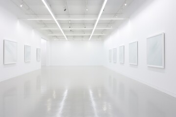 Fototapeta premium An art gallery with beautiful paintings displayed on white walls 