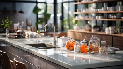 modern and elegant kitchen interior with white furniture
