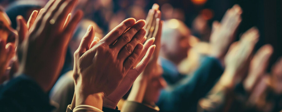 Audience clapping their hands at a large event