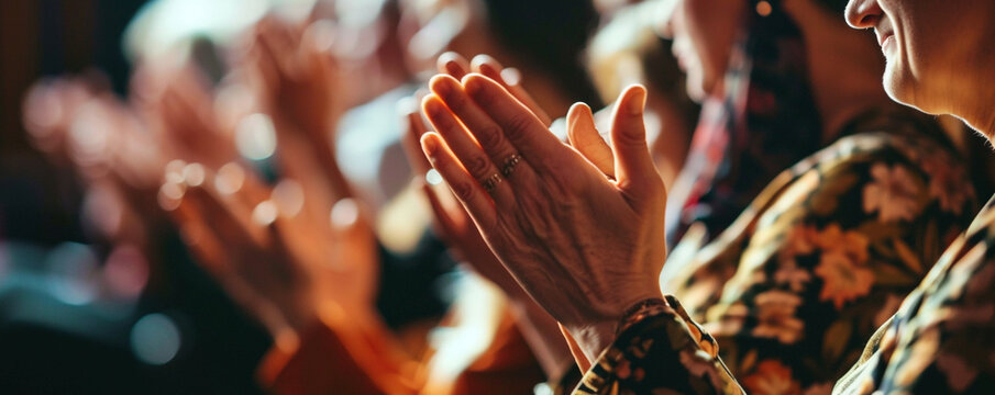 Audience clapping their hands at a large event