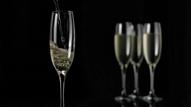 Animation of champagne glasses on black background