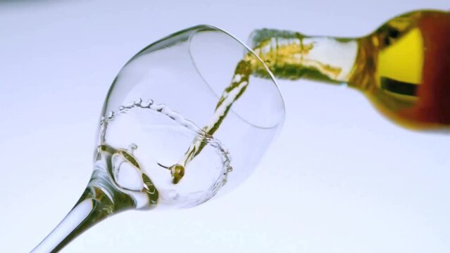 Animation of confetti falling over white wine glass