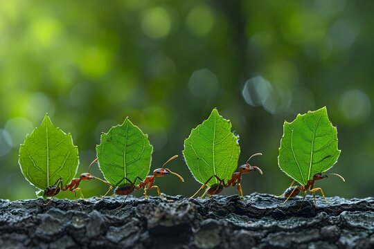 Ants are carrying leaves to make nests